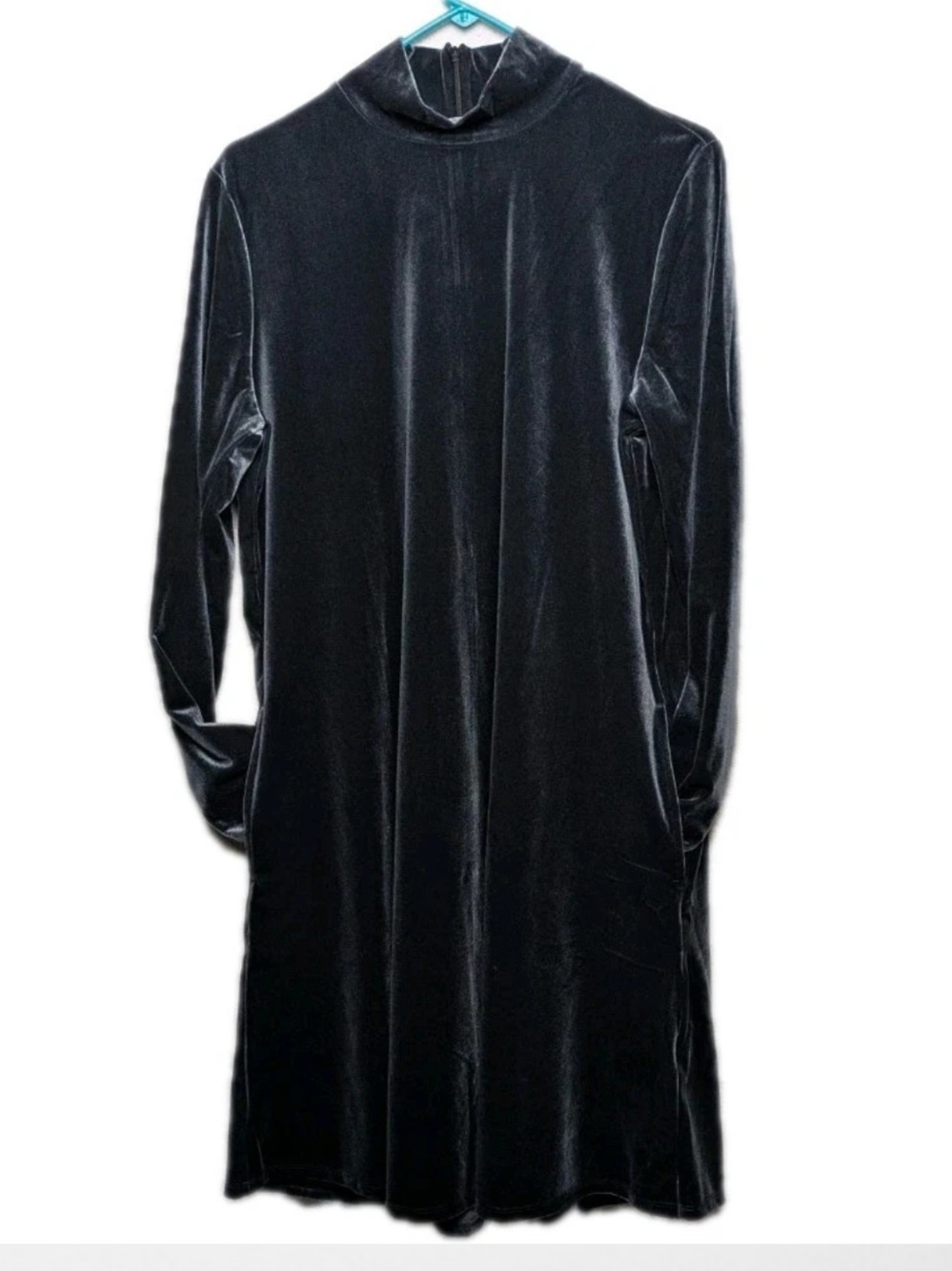 Lands' End Charcoal Gray Velour Velvet Midi Dress